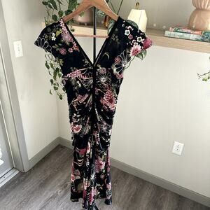 Vintage Exquz Y2K Floral Ruched Midi Dress Size L – Fairy Grunge Whimsigoth